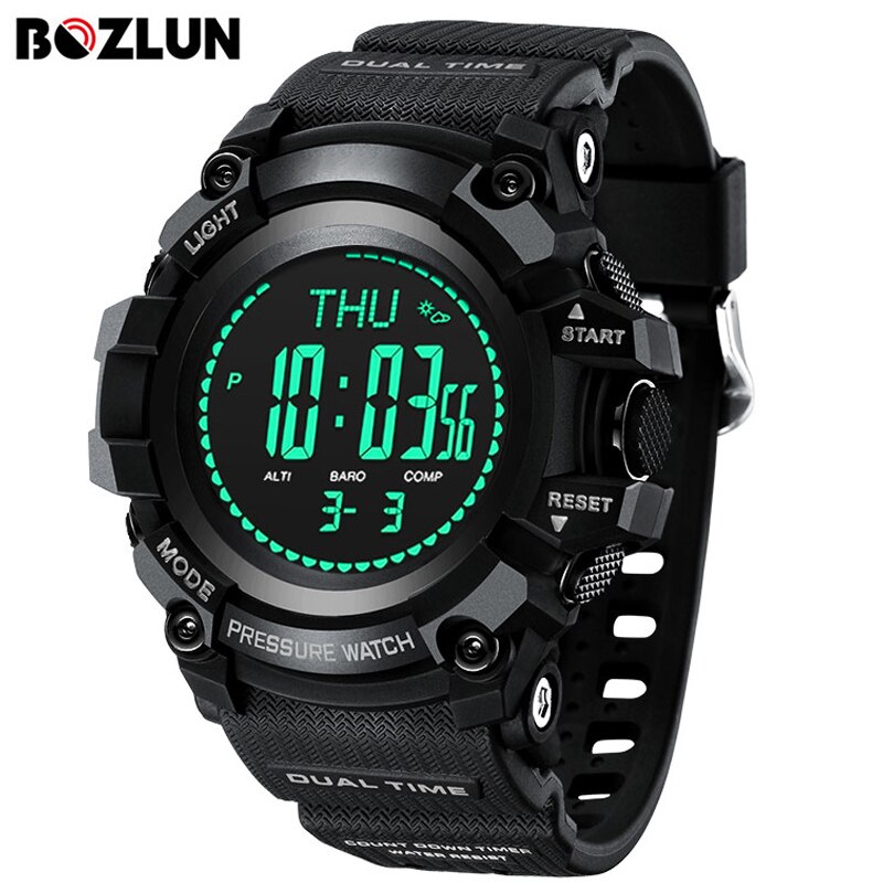 Bozlun-montre sport connectée pour hommes, multifonction, cadran 3atm, montre sportive, altimètre, thermomètre: BLACK Black