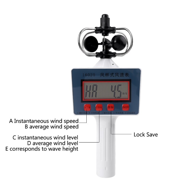 Cup Style Anemometer Wind Speed Gauge, High Sensitivity Digital Average Wind Speed for Measuring Wind Wind C7AD