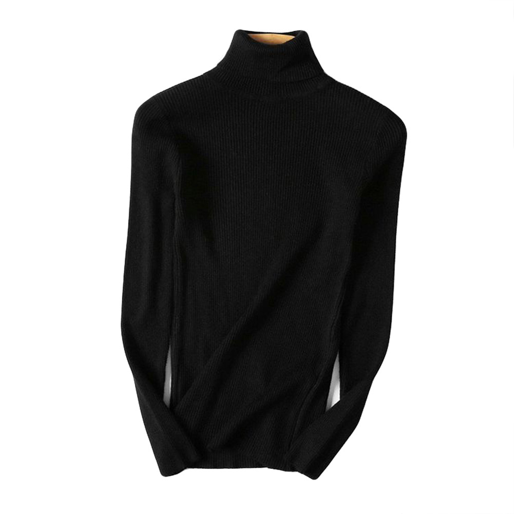 Dam tröjor vinter höst tröja med turtle neck elastisk smal stickad pullover bottentröja dam pullovers tröjor: Svart