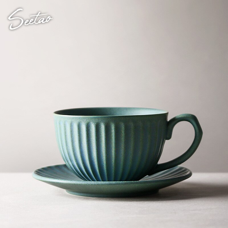 Japansk stil enkel vit kopp och fat modern kaffekopp servis möbler dekoration par kopp resa: Grön