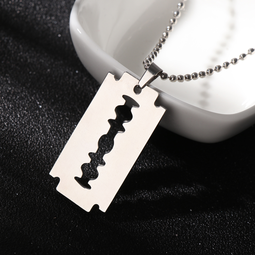 Simple Unisex Stainless Steel Razor Blade Shaped Necklace for Women Men Punk Chain Necklace Pendant Jewelry