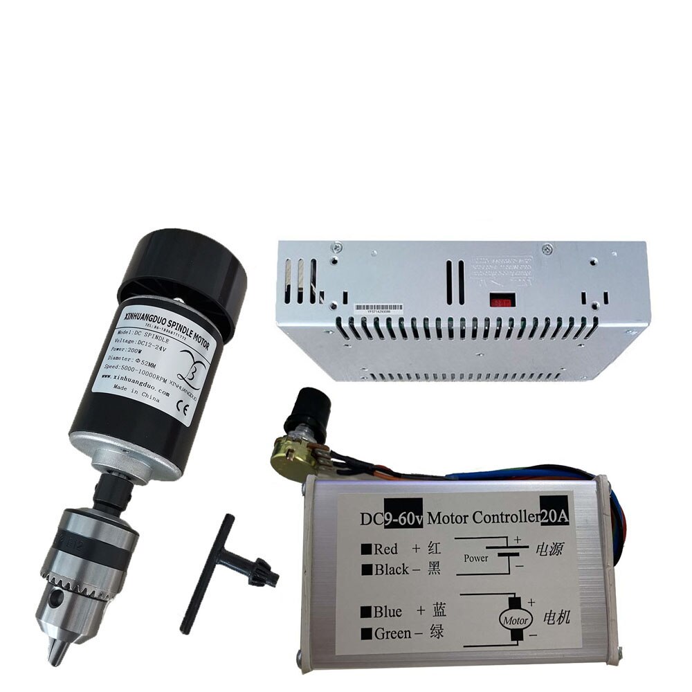 24v 200w er11/er16/b12adapter eixo/ângulo moedor eixo/motor ventilador fuso + fonte de alimentação regulador velocidade para diy cnc