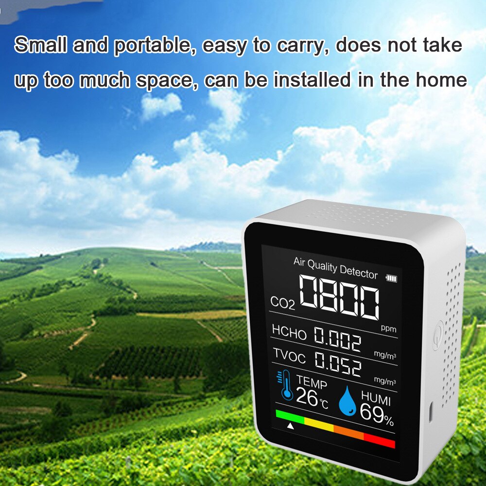 5 in1 Indoor Air Monitor Lcd Digital co2 Air Meters Real Time Intelligent Air Sensor Tester co2 Detector