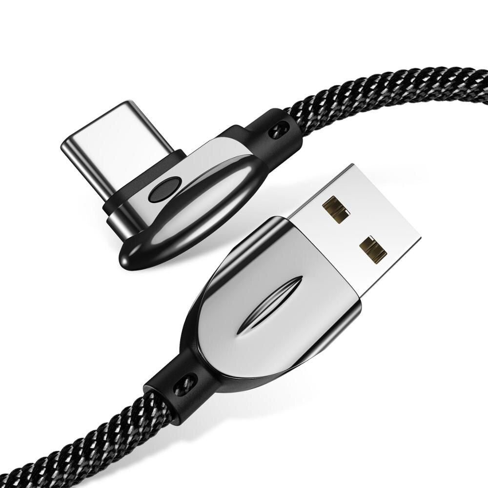 Zrse tipo c cabo para samsung a50 3a carregamento rápido 90 graus cotovelo sincronização de dados cabo usb para huawei xiaomi redmi carregador cabo: Black White / 1.2m