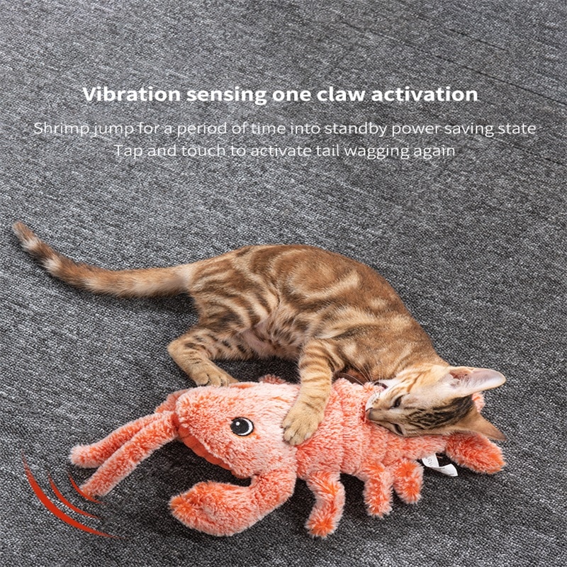 Neue produkt katze spielzeug elektrische springen garnelen simulation pet lustige katze spielzeug biss beständig liefert USB lade sound spielzeug