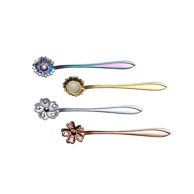 4Pcs Stainless Steel Spoons Flower Small Tea Coffee Stirring Spoon Fancy Sugar Dessert Teaspoon Bar Cafe Tableware: Default Title