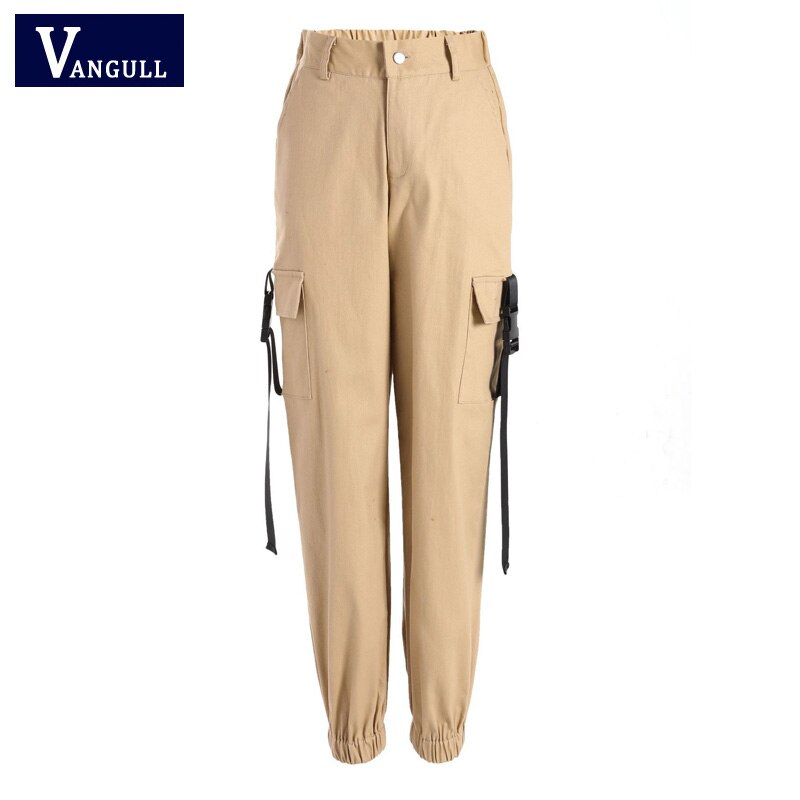 Vangull , ropa de calle de primavera, pantalones Cargo para mujer, Joggers casuales, pantalones negros de cintura alta, pantalones sueltos para mujer, pantalones Capri para mujer