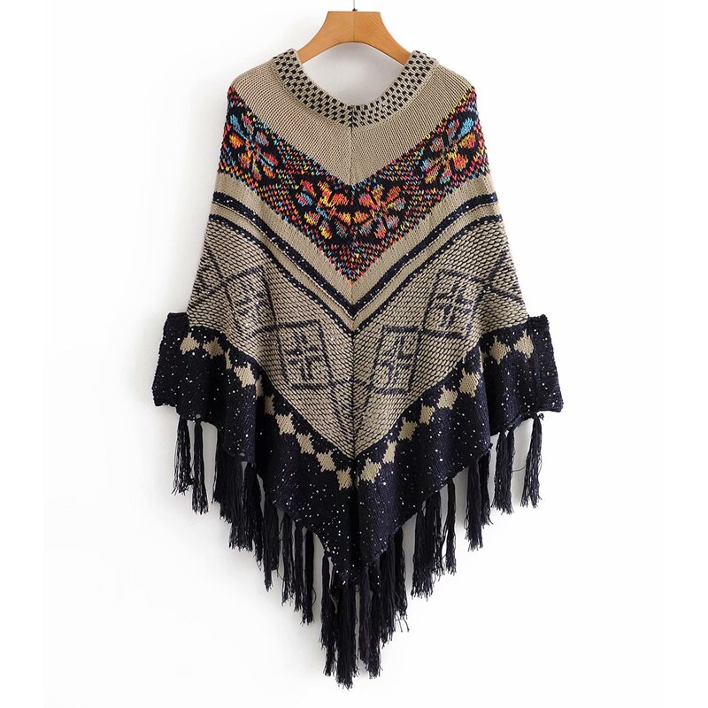 2020 outono crochê praia vestido cobrir as mulheres verão impressão tribal franja bainha poncho camisola a432