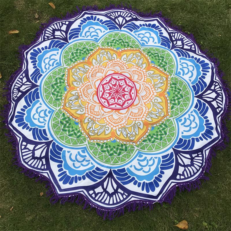 Microfiber Strandlaken Kwastje Indian Mandala Tapestry Lotus Gedrukt Bohemian Yoga Mat Bikini Cover-Up Deken Badhanddoek: Blue B Towel