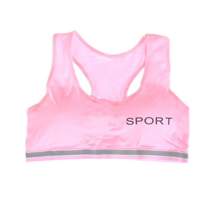 Cotton Young Girls Training Bra Puberty Gym Underwear Wireless Teenager Girls Sport Bra With Chest Pad Teens Girls Sports Bra: Pink