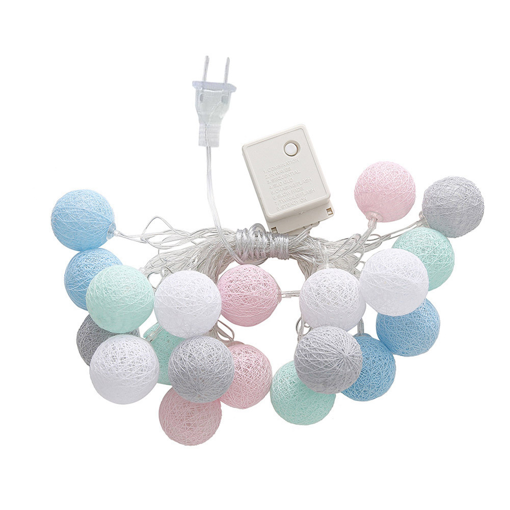 Tira de luces LED de 3,55 m, 20 bolas de hilo de algodón para decoración del hogar, lámpara para , boda, enchufe estadounidense/europeo DTT88