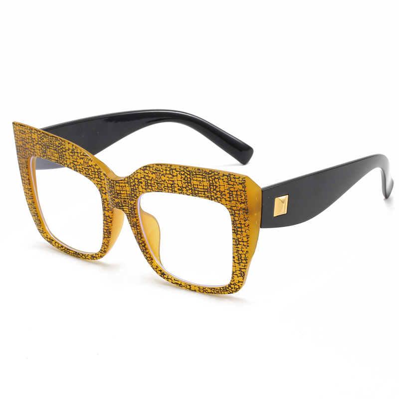 Monturas de gafas cuadradas de gran tamaño para mujer, gafas de azul antiluz azul, lentes ópticos, gafas grandes de de lujo para mujer: YELLOW