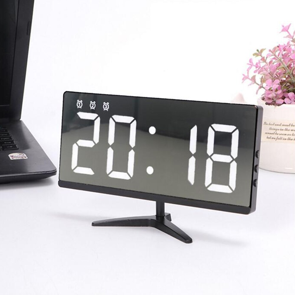 Digital LED Mirror Alarm Clock Dimmable LED Light Sensor Time Bedside Clock 3