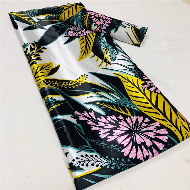 Imitated Satin Silk Wax Materials Soft Nigerian Silk Chiffon Fabric African Fabric Ankara Wax Prints Fabric 4+2 yards: 5