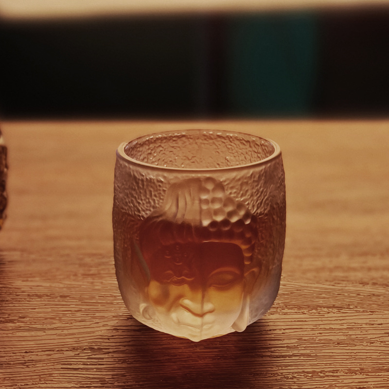 Buddha Kopf Glas Tassen 140ml Indische Buddhismus Kristall Mini Zen Tee Tasse Kleine Schüssel für Puer Wein Kreative Obst saft Trinken Tassen