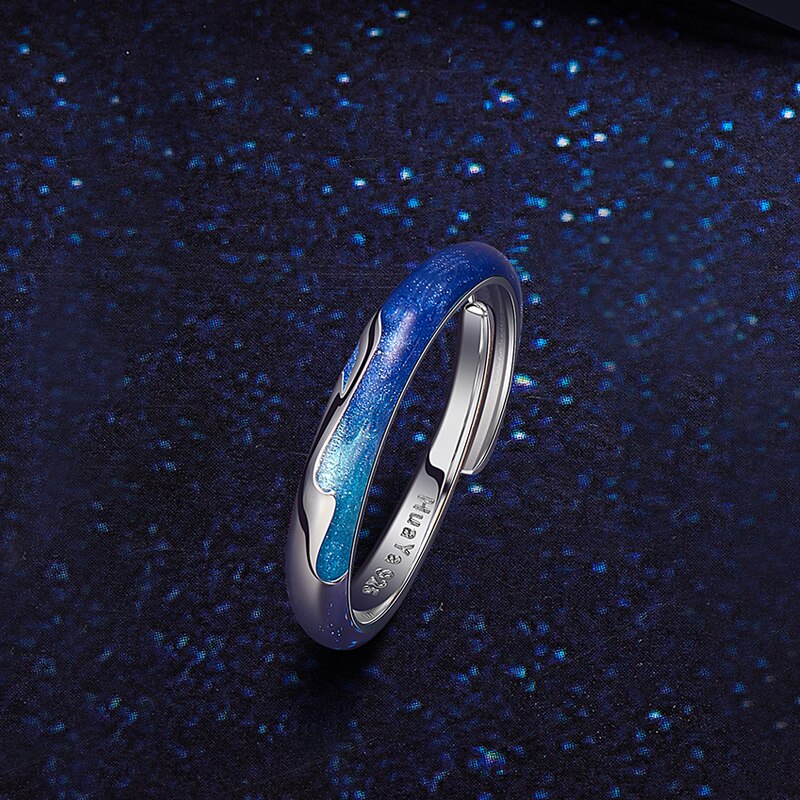 Thaya 925 Silber Himmel sternenklar Paar Ring Für Liebhaber Einstellbare Öffnen Emaille Valentinstag Für Frauen männer Edlen Schmuck: Blau weiblich