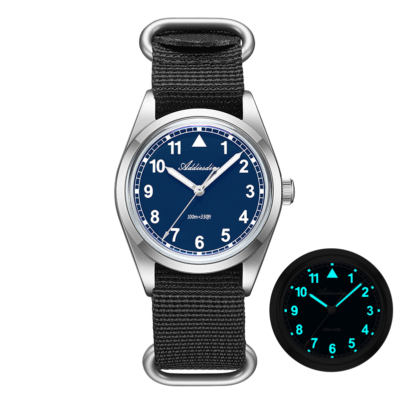 Reloj de cuarzo ADDIESDIVE, correa de nailon luminosa, cristal de espejo de burbuja de acero 316L VH31, caja arenada de buceo de 100M, reloj de hombre de 36mm: Multicolor