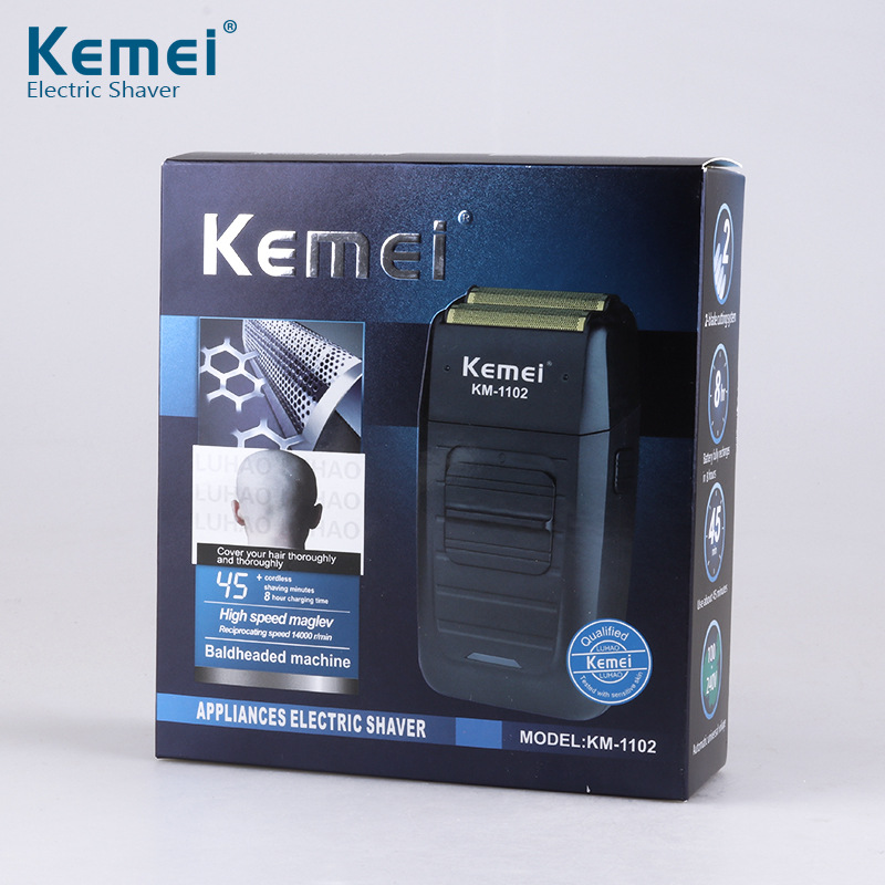 Kemei km -1102 uppladdningsbar sladdlös rakapparat för män dubbelblad fram- och återgående skäggrakhyvel ansiktsvård multifunktion stark trimmer