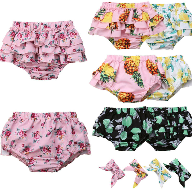 2 pièces enfant en bas âge bébé fille à volants PP pantalon Bloomers culotte couche douce couche-culotte couverture culotte florale courte slips bandeau tenue ensemble
