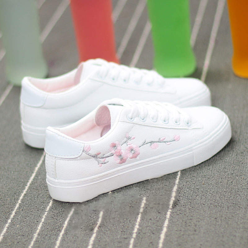 Chaussures de Tennis pour femmes, chaussures plates blanches pour printemps-automne, espadrilles décontractées avec fleur, décontractées, à lacets: 1 / 39