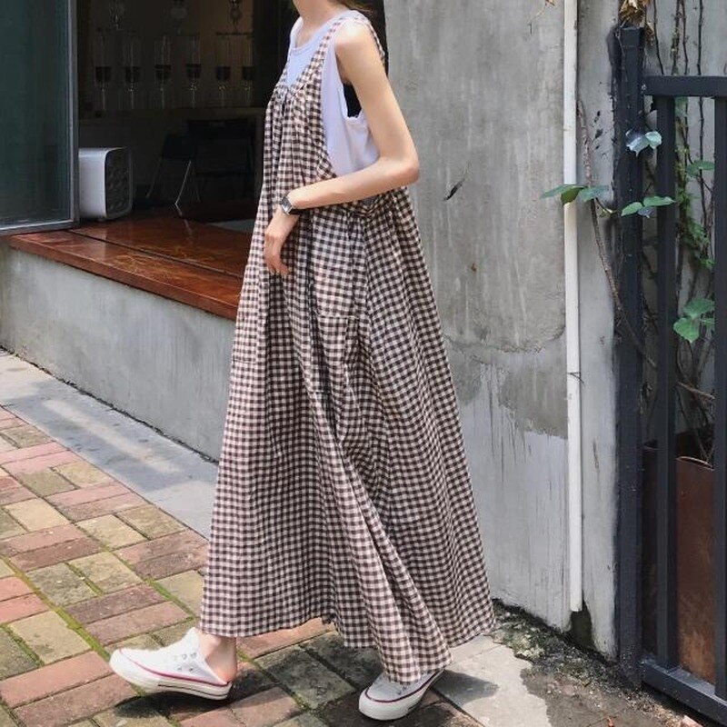 Vrouwen Jumpsuits Plaid Oversize Wijde Pijpen Enkele Breasted Grote Zak Zoete Leuke Koreaanse Stijl College All-Match Bf leisure