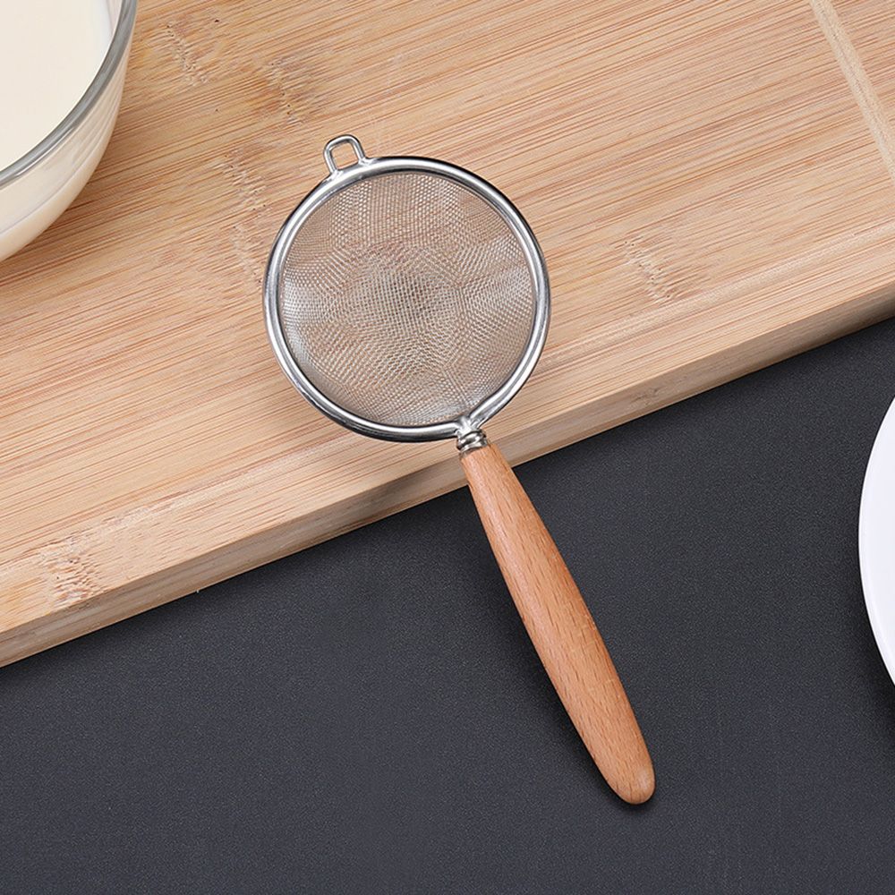 Wooden Grain Handle Stainless Steel Colander Multi-function Filter Mesh Sieve Heat Insulation Oil Grid Pot Spoon Flour Sieve