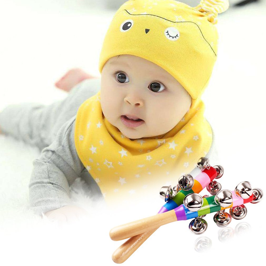 Baby Kids Hand Holding Bells Wooden Colorful Developmental Rattle Puzzle Toys Portability