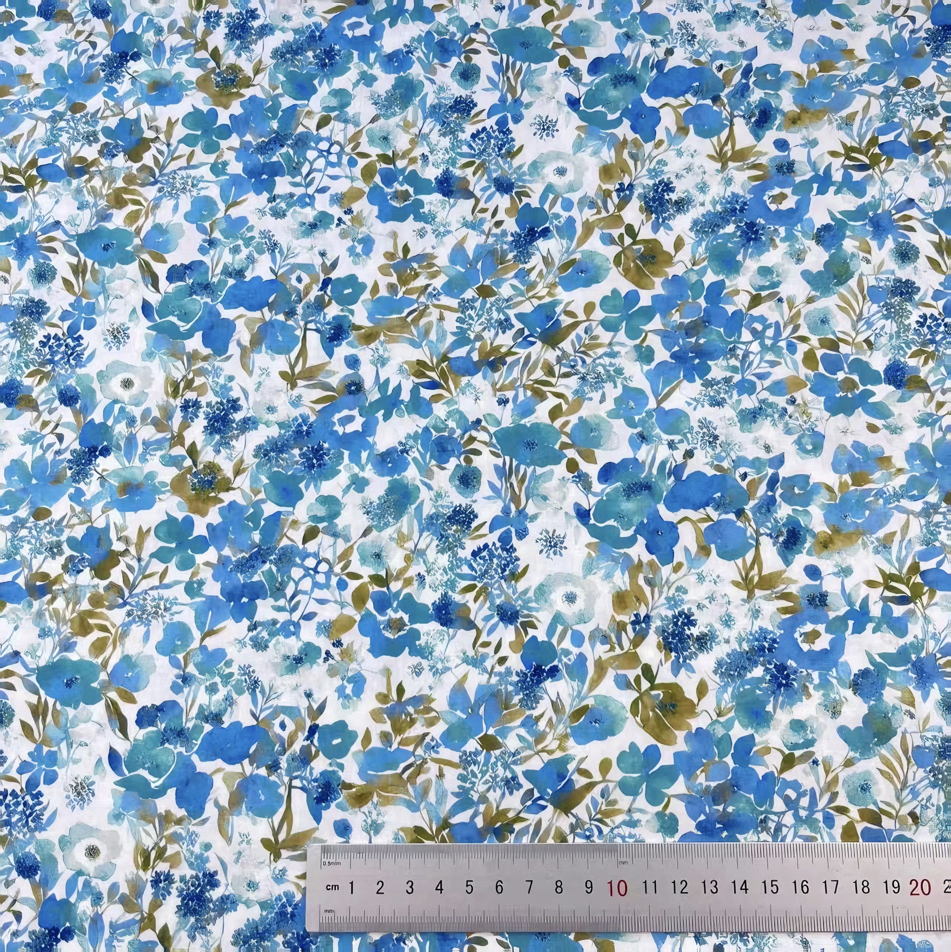 Tissu Popeline Coton 100% - 145cm Large - Imprimé Floral - Respirant & Biodégradable pour DIY: XL / Bleu