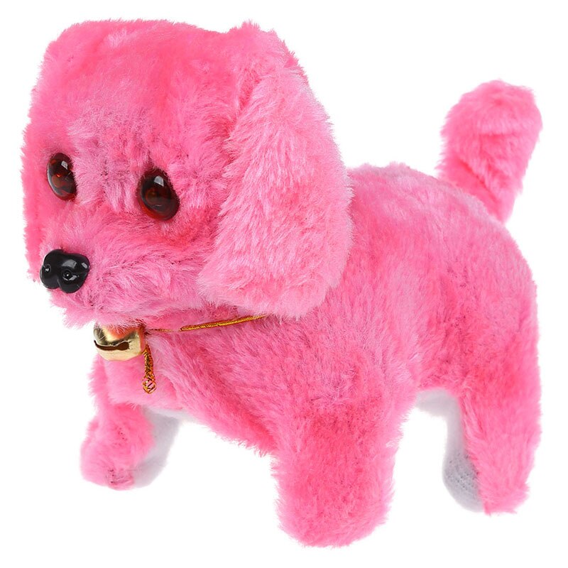 Pink Plush Neck Bell Walking Barking Electronic Dog Toy: Default Title