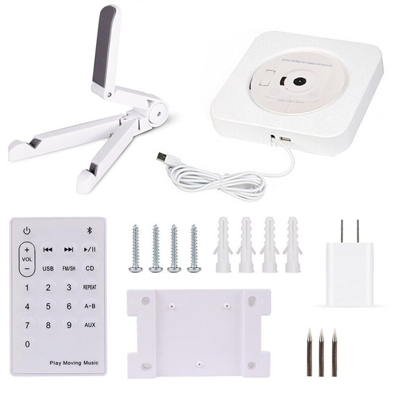 Cd-spiller veggmontert bluetooth fm-radio usb  mp3 med fjernkontroll innebygd hifi-høyttaler: Hvit