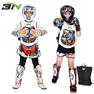 BN nuevos niños Graffiti serie casco boxeo guantes de Kick Boxing niños cabeza guardia Taekwondo niños niñas equipo de entrenamiento