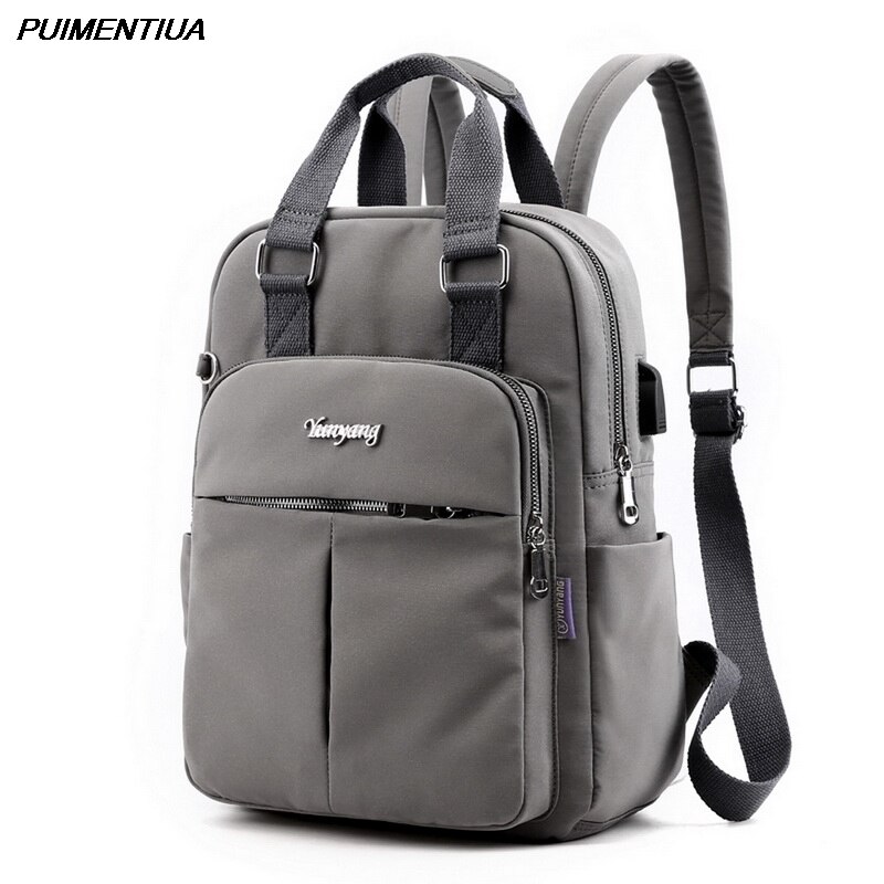 Solid Women Backpack Female Travel School Bags For Teenage College Schoolbag Nylon Solid Color High Student Bag: gray