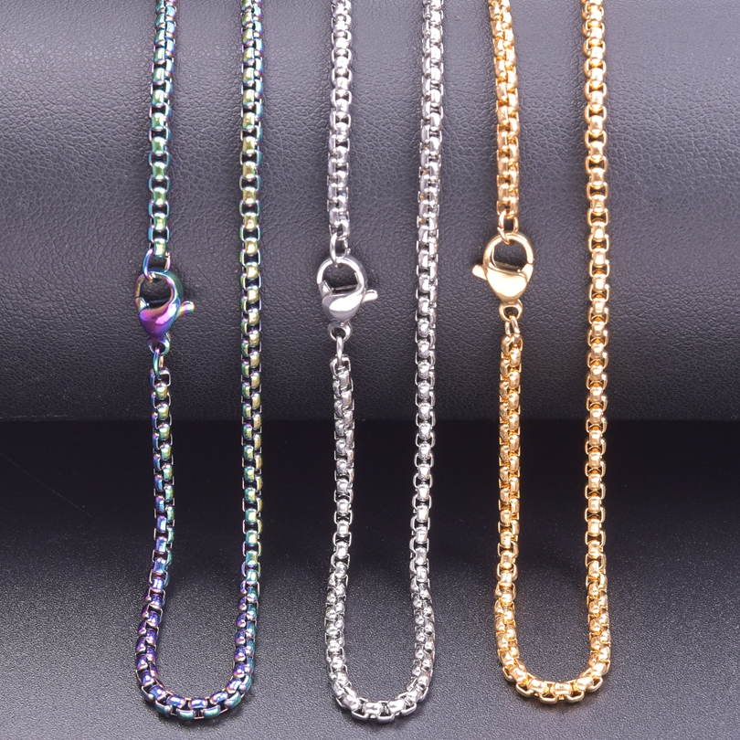 Collares de cadena de perlas cuadradas de 20-90cm para mujeres/hombres, accesorios DIY, pulseras, collar, joyería de acero inoxidable, materiales hechos a mano