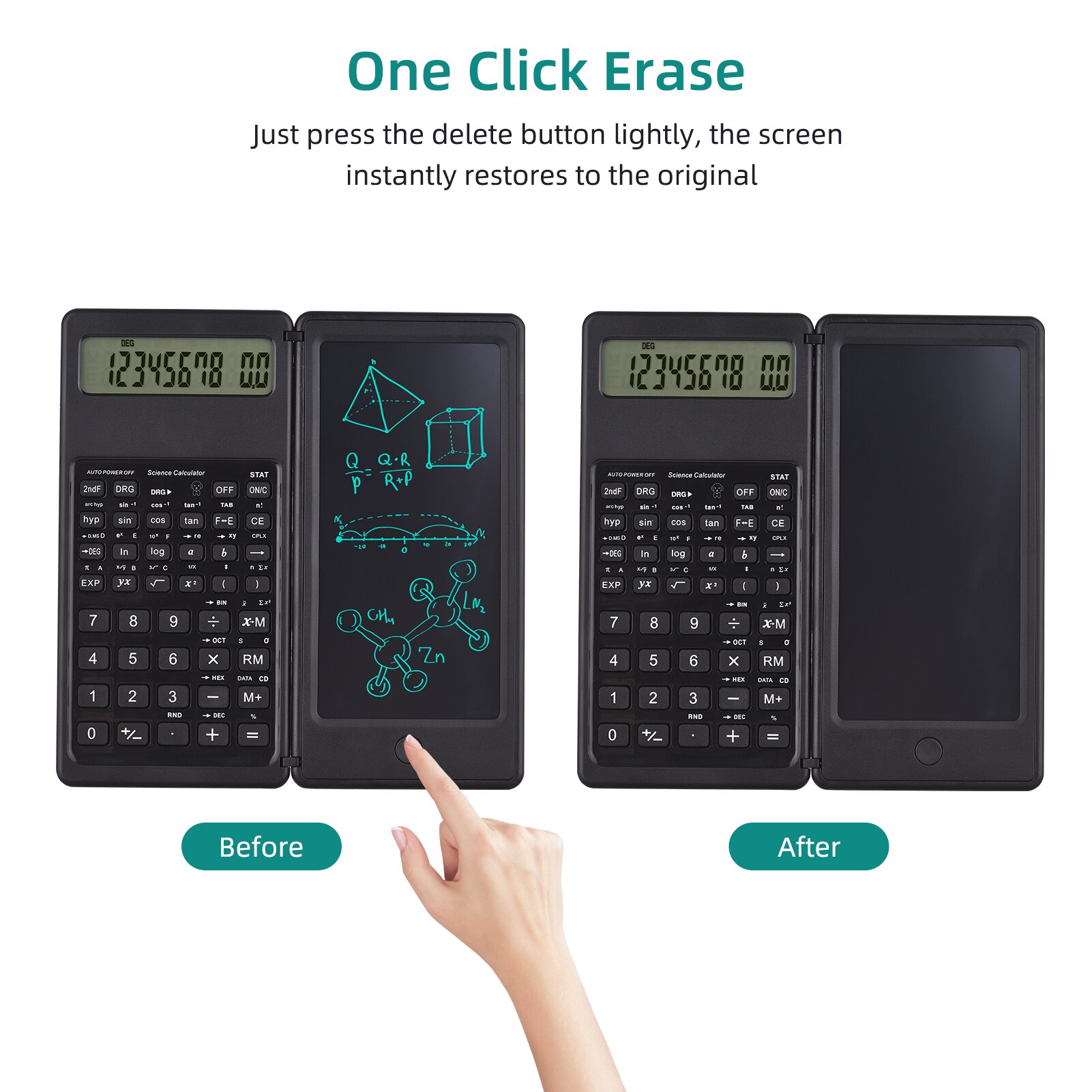 Calculator with LCD Writing Tablet Desktop Calculators 10 Digits Display with Stylus Erase Button Thin and Foldable