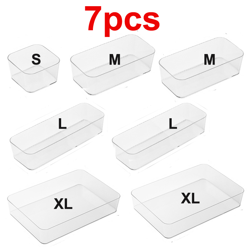 Cajones organizadores de cajones transparentes, caja de almacenamiento de plástico transparente, caja acrílica de escritorio, joyería, maquillaje, organizador de cosméticos, cajón: Rojo