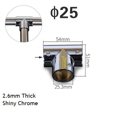 Adaptateur de Tube de tige épais 25mm | Embout de connexion T 2 3 4 5 voies, affichage en alliage de Zinc, Chrome Nickel brossé 4 pièces/lot: Chrome T 3-way