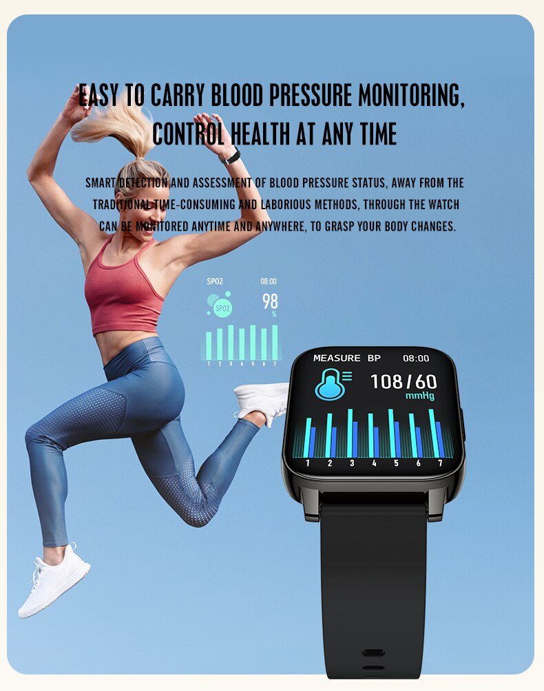 Lenvon P36 Smartwatch - 1.69" Screen, Heart Rate, Blood Pressure, Sleep Monitor, IP68 Waterproof