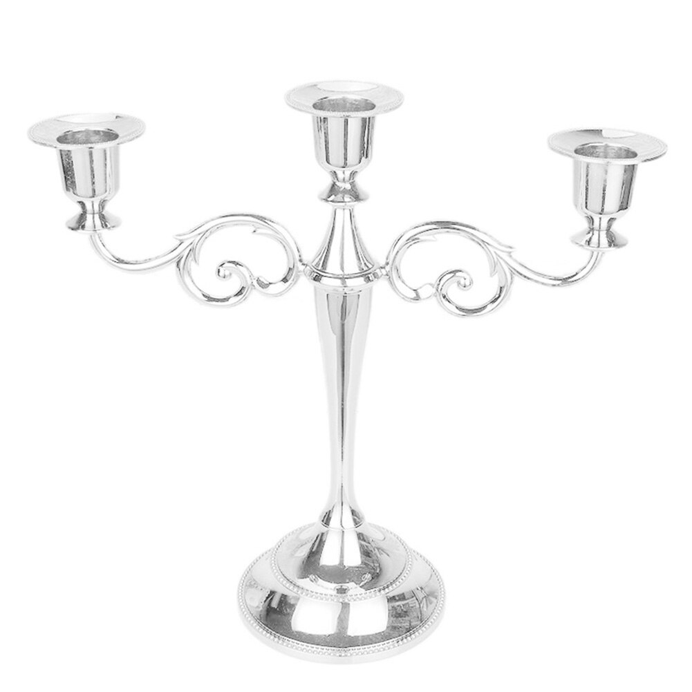 Candle Holder Retro 3/5-Arm Metal Metal Pillar Candle Holders Candlestick Wedding Decoration Stand Mariage Home Decor Candelabra: Silver 3 Head