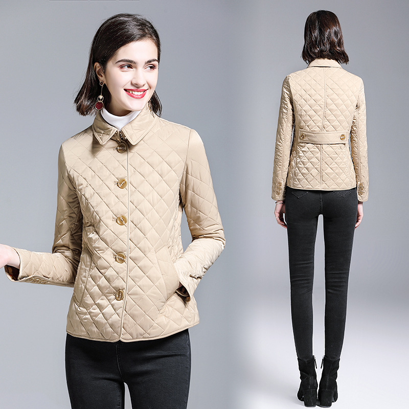 BURDULLY Small cotton coat Female short light autumn and winter single-breasted Diamond shaped women's Quilted coat