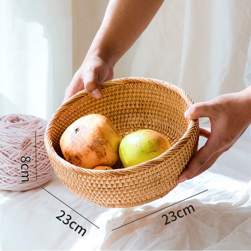 Rattan Fruit Plates Storage Basket Nut Dried Fruit Tray Bamboo Weaving Baskets Household Snack Candy Storage Containers: Medium Fruit Plate 1