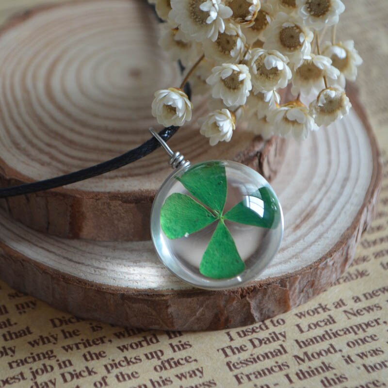 Runde Löwenzahn getrocknete Blume Anhänger Halskette Charme natürliche Löwenzahn Glas Cabochon transparent Glücklich Wunsch Glaskugel Schmuck: Hellgelb Farbe