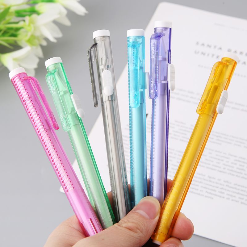 Press Pen Shaped Eraser Writing Drawing Pencil Erase Student School Office Stationery Learning Painting Accessory