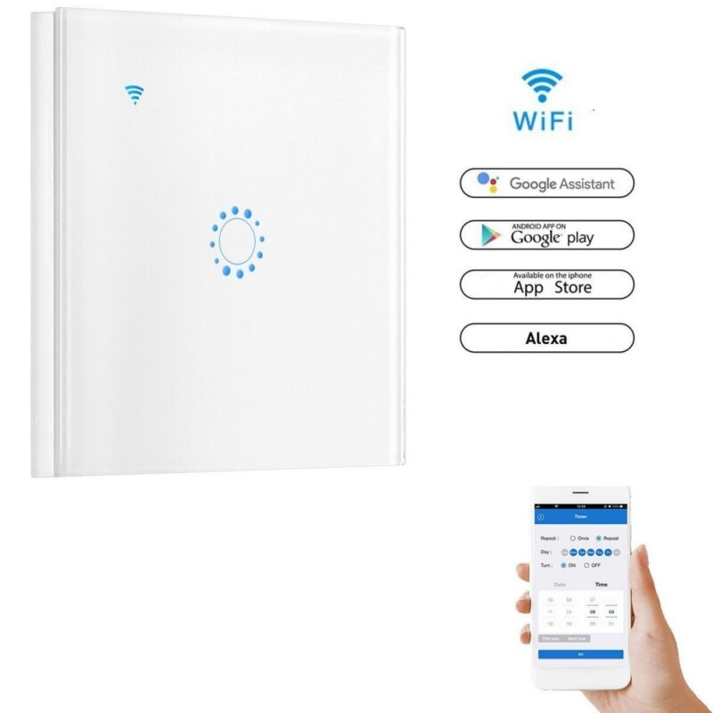 WiFi Smart Light Switch Screen Touch Wireless Smart Wall Switches Remote Control Black White 3 1/2/3 Gang: A / UK Standard