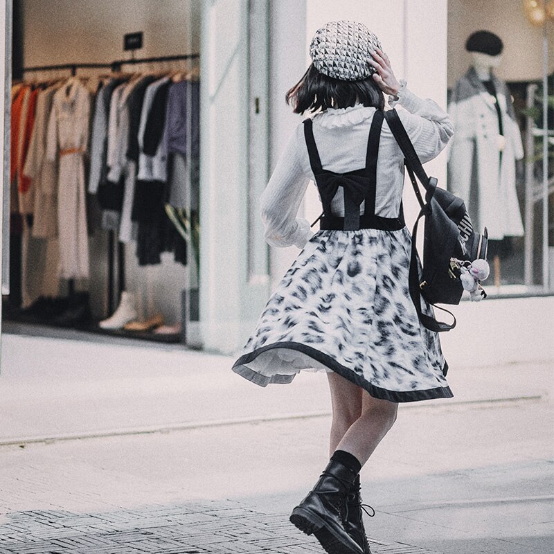 Harajuku coreano estilo gótico punk leopardo impressão princesa japonês vestidos cos loli cosplay menina lolita jsk vestido