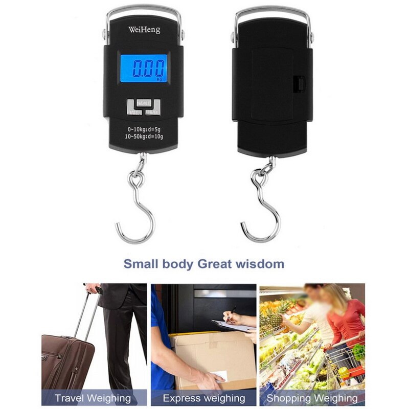 Junejour 1 pièces Mini balance numérique 50Kg/110kg capacité Portable rétro-éclairage électronique affichage LCD balance à bagages avec crochet suspendu