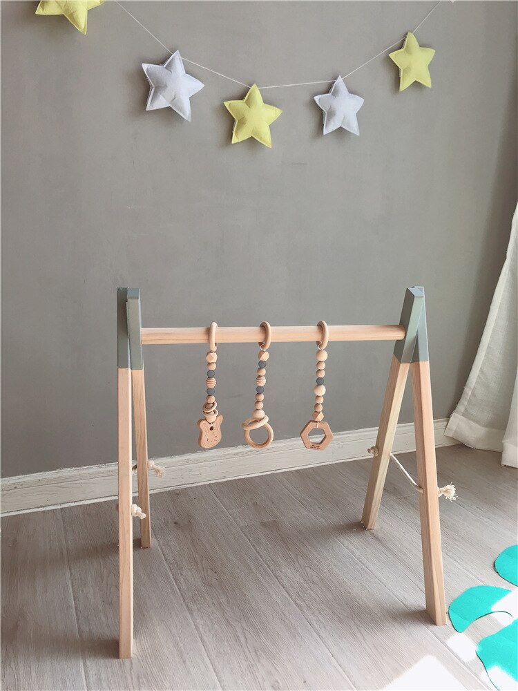 Baby Bed Rammelaar Kamer Decor Play Gym Speelgoed Houten Nursery Zintuiglijke Speelgoed Baby Kamer Kledingrek Accessoires Fotografie Props: gray in a set