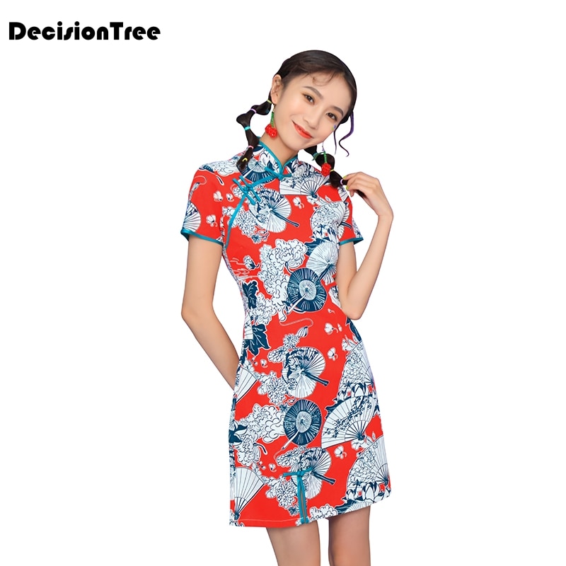 chinese dress printing dress female short sleeve improved cheongsam chinese traditional dress women qipao for wedding party