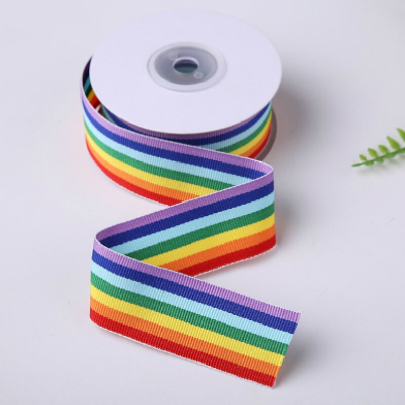 Zerzeemooy 10 Mm 100y/Veel Dubbele Gezicht Mooie Grosgrain Regenboog Streep Decoratieve Lint Tape Voor Festival Verjaardag 1" 5/8 "25 Mm