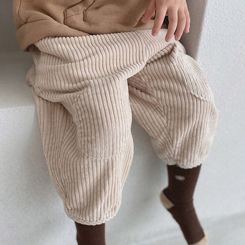 Pantalon en velours côtelé épais pour bébé garçon, vêtement d'extérieur, Long, Beige et marron, printemps