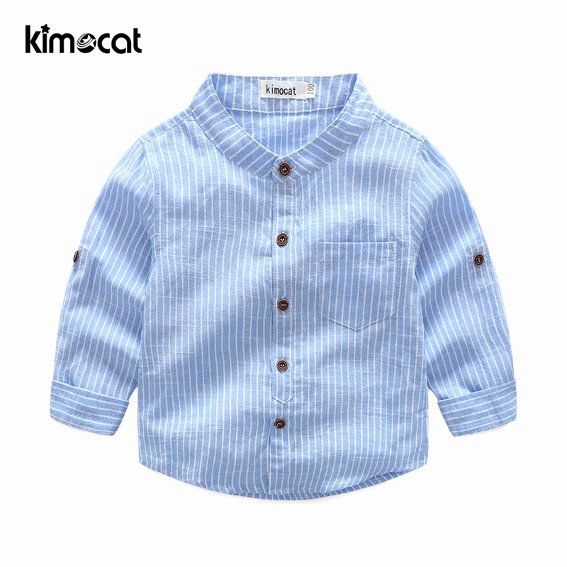 Kimocat Baby Boy Girl Shirt Long Sleeve Spring Autumn Gentleman Striped Cotton Chinese-style Collar Boy's Shirt Children Blusas